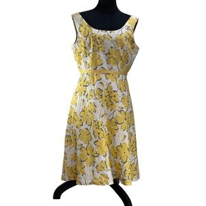 Isadora Collection Floral Cotton Dress Sleeveless Yellow White‎ Gray Size 12